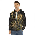 Golden Spiritual Koi Carp Print Men's Velvet Pullover Hoodie