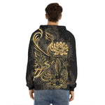 Golden Spiritual Koi Carp Print Men's Velvet Pullover Hoodie