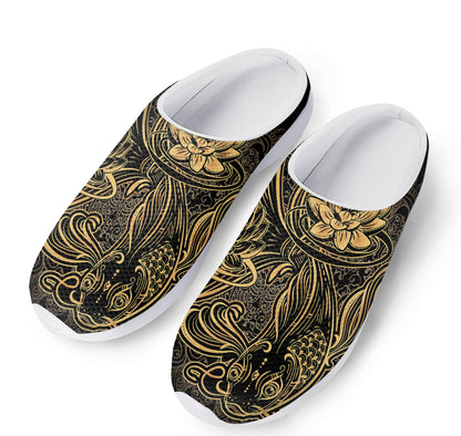 Golden Spiritual Koi Carp Print Mesh Casual Shoes