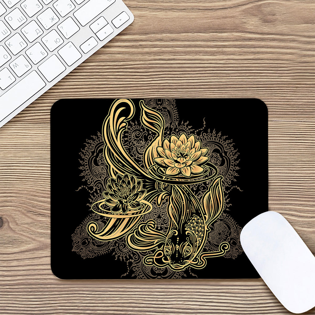 Golden Spiritual Koi Carp Print Mouse Pad