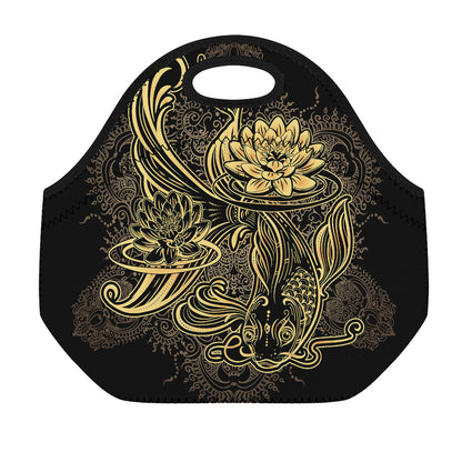 Golden Spiritual Koi Carp Print Neoprene Lunch Bag