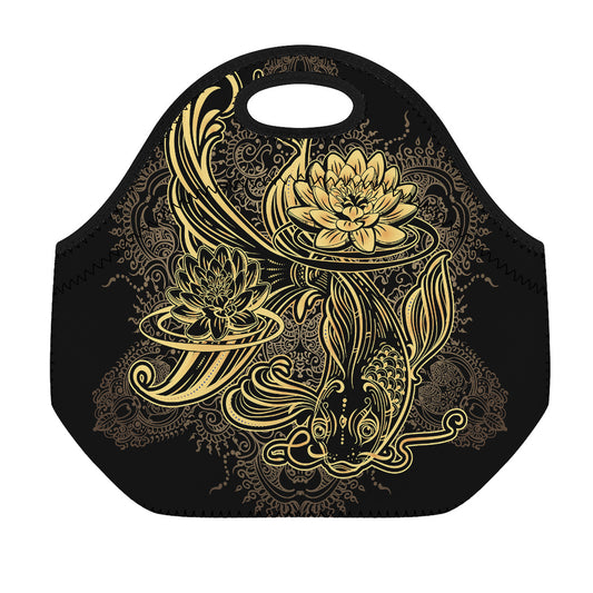 Golden Spiritual Koi Carp Print Neoprene Lunch Bag
