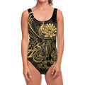 Golden Spiritual Koi Carp Print One Piece Swimsuit