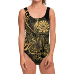 Golden Spiritual Koi Carp Print One Piece Swimsuit