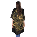 Golden Spiritual Koi Carp Print Open Front Beach Cover Up