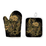 Golden Spiritual Koi Carp Print Oven Mitt And Pot Holder Set