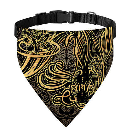 Golden Spiritual Koi Carp Print Over The Collar Dog Bandana