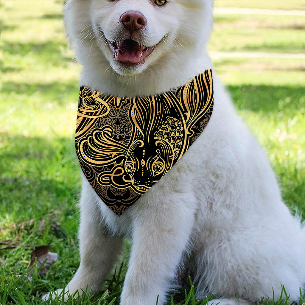 Golden Spiritual Koi Carp Print Over The Collar Dog Bandana