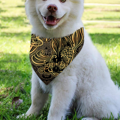 Golden Spiritual Koi Carp Print Over The Collar Dog Bandana