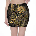 Golden Spiritual Koi Carp Print Pencil Mini Skirt