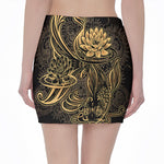 Golden Spiritual Koi Carp Print Pencil Mini Skirt