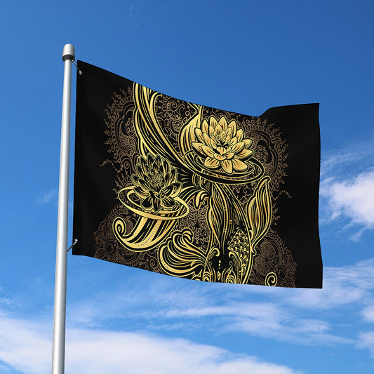 Golden Spiritual Koi Carp Print Polyester Flag