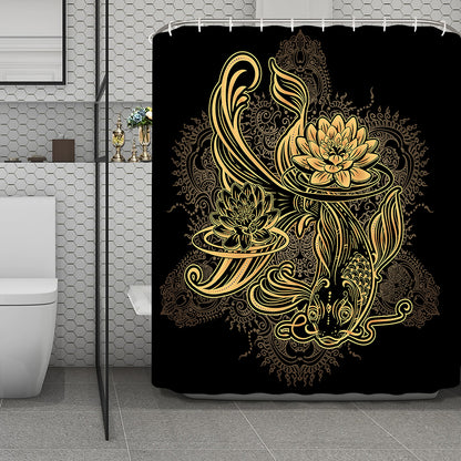 Golden Spiritual Koi Carp Print Polyester Shower Curtain