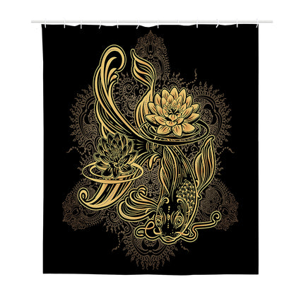Golden Spiritual Koi Carp Print Polyester Shower Curtain