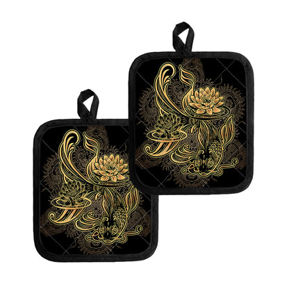 Golden Spiritual Koi Carp Print Pot Holders