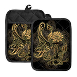 Golden Spiritual Koi Carp Print Pot Holders With Pocket