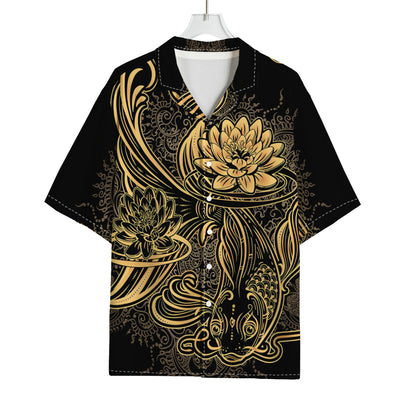 Golden Spiritual Koi Carp Print Rayon Hawaiian Shirt