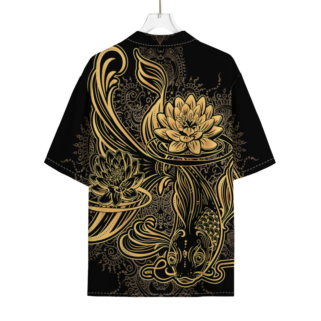 Golden Spiritual Koi Carp Print Rayon Hawaiian Shirt