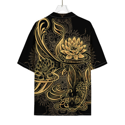 Golden Spiritual Koi Carp Print Rayon Hawaiian Shirt