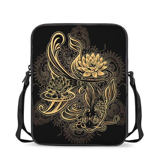 Golden Spiritual Koi Carp Print Rectangular Crossbody Bag