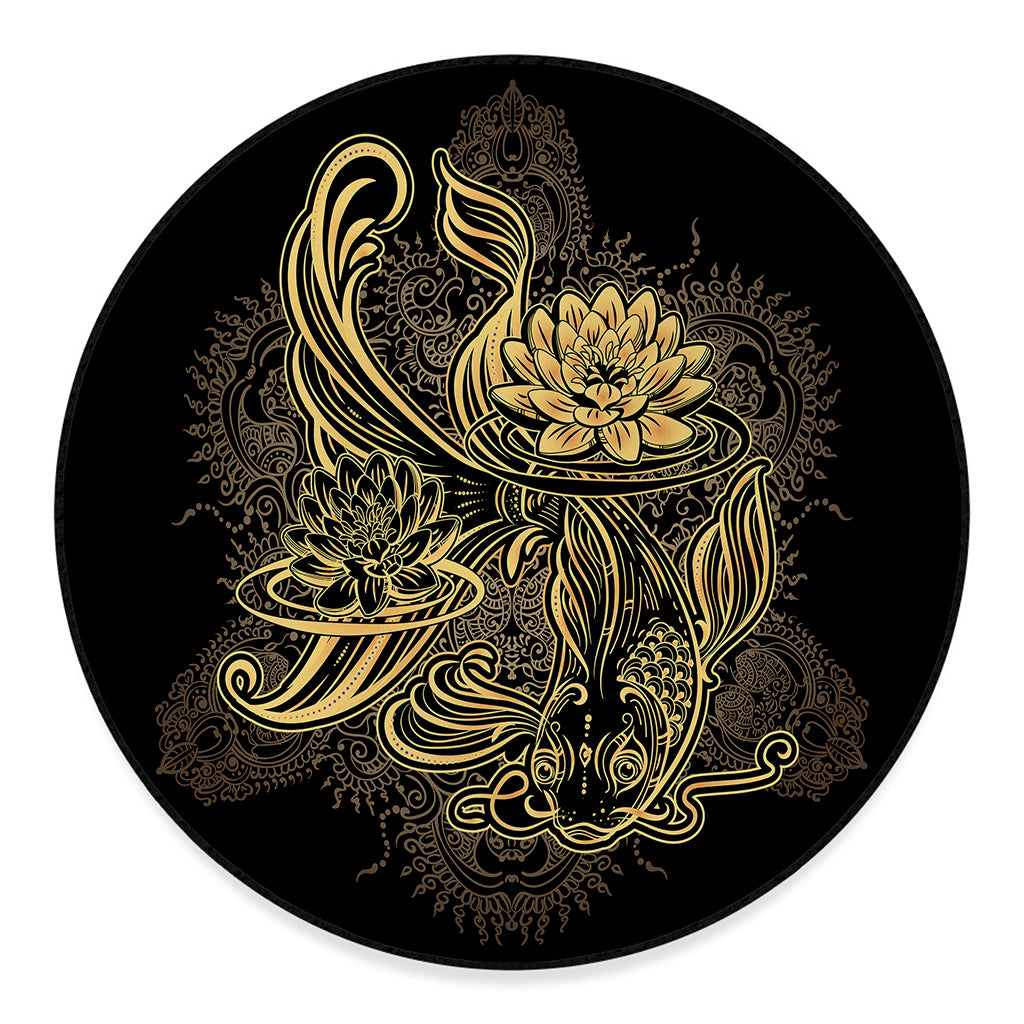 Golden Spiritual Koi Carp Print Round Floor Mat