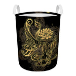 Golden Spiritual Koi Carp Print Round Laundry Basket