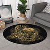 Golden Spiritual Koi Carp Print Round Rug