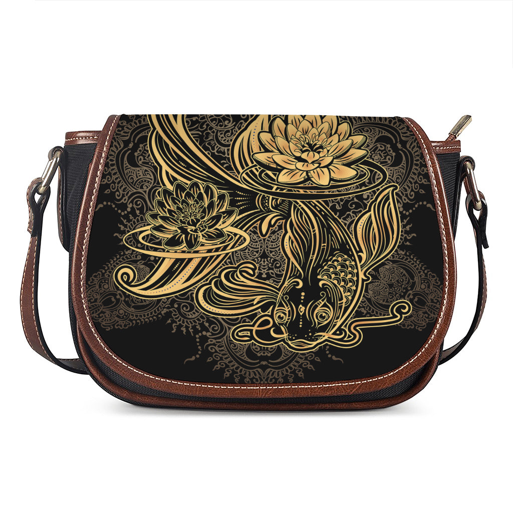 Golden Spiritual Koi Carp Print Saddle Bag