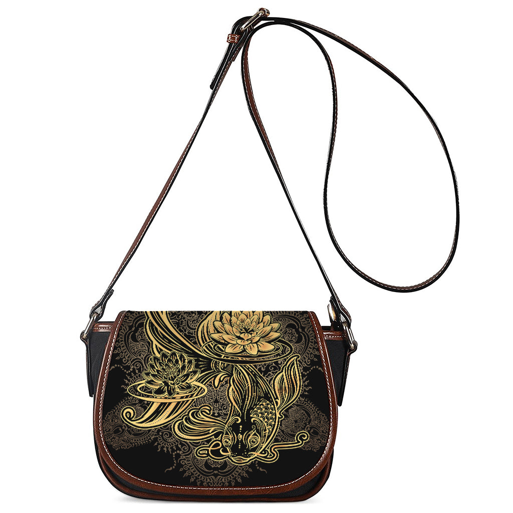 Golden Spiritual Koi Carp Print Saddle Bag