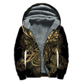 Golden Spiritual Koi Carp Print Sherpa Lined Zip Up Hoodie