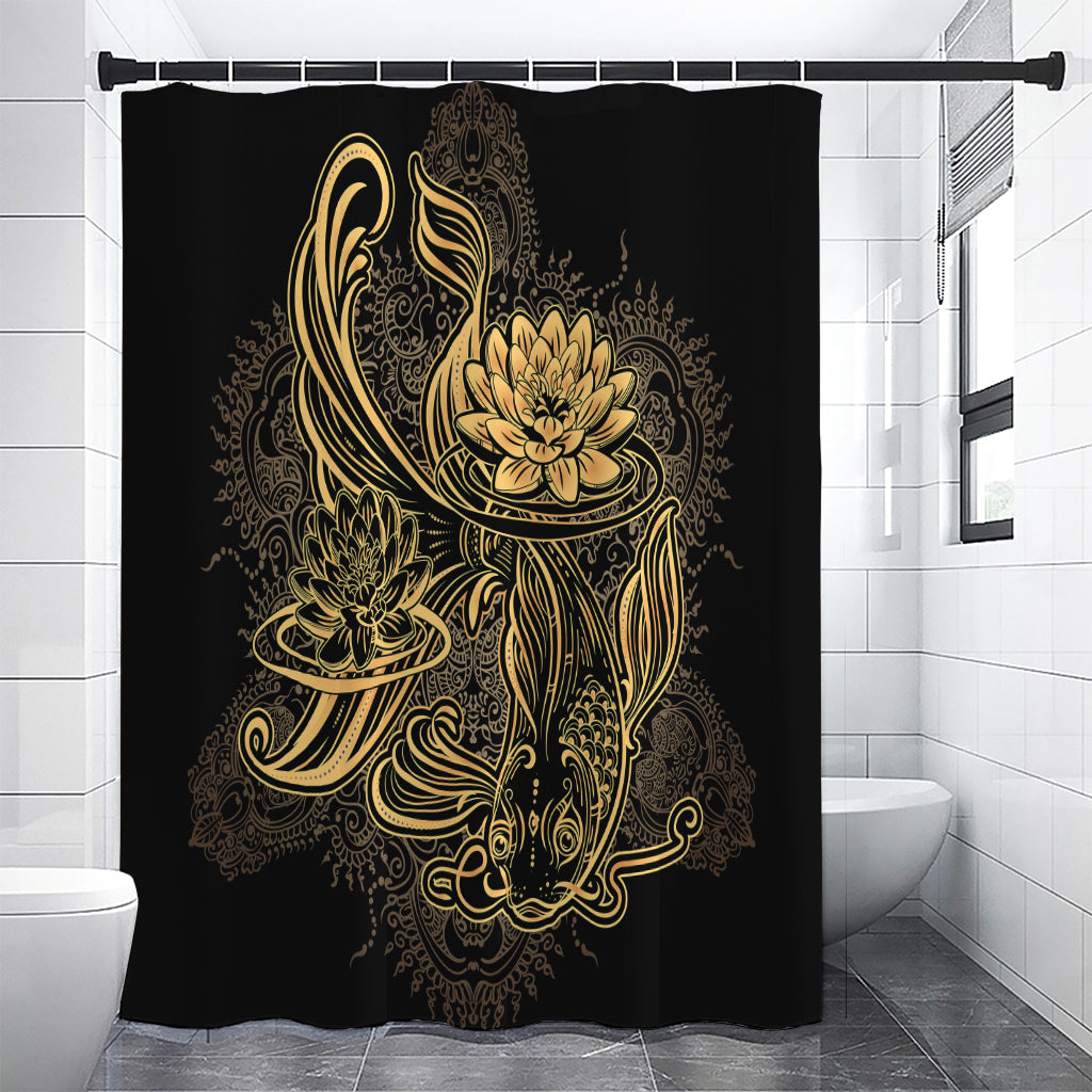 Golden Spiritual Koi Carp Print Shower Curtain