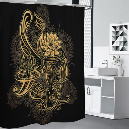 Golden Spiritual Koi Carp Print Shower Curtain