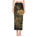 Golden Spiritual Koi Carp Print Side Slit Maxi Skirt