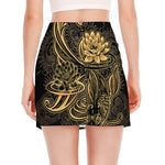 Golden Spiritual Koi Carp Print Side Slit Mini Skirt