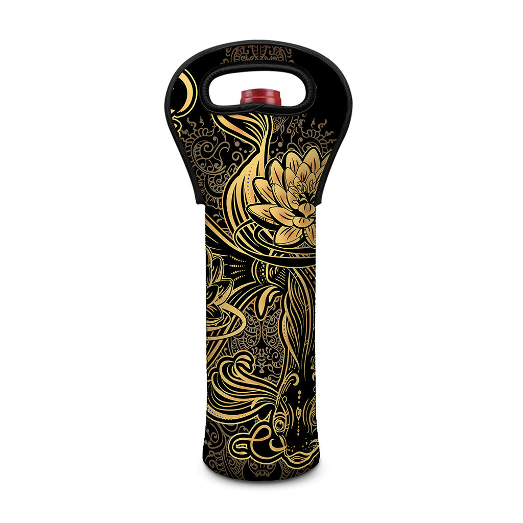 Golden Spiritual Koi Carp Print Single Neoprene Wine Tote
