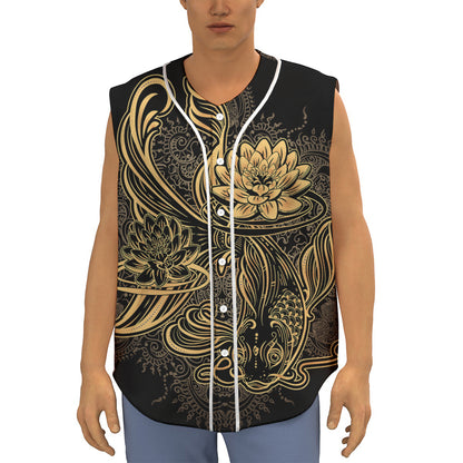 Golden Spiritual Koi Carp Print Sleeveless Baseball Jersey