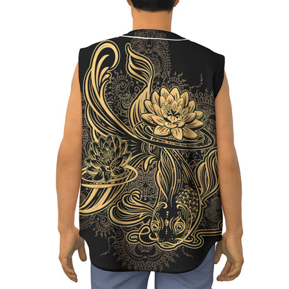 Golden Spiritual Koi Carp Print Sleeveless Baseball Jersey