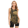 Golden Spiritual Koi Carp Print Sleeveless One Piece Swimsuit