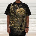 Golden Spiritual Koi Carp Print Textured Short Sleeve Shirt