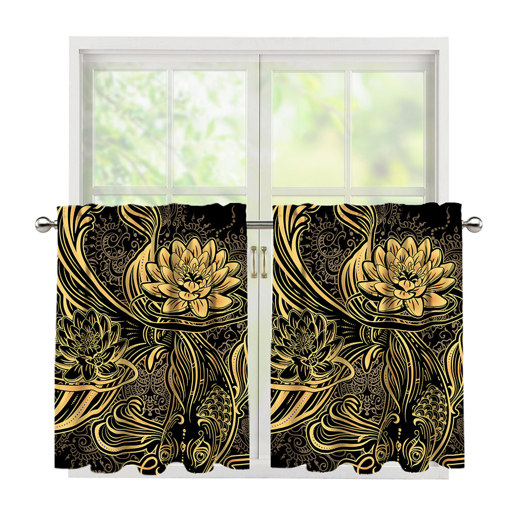 Golden Spiritual Koi Carp Print Tier Curtains