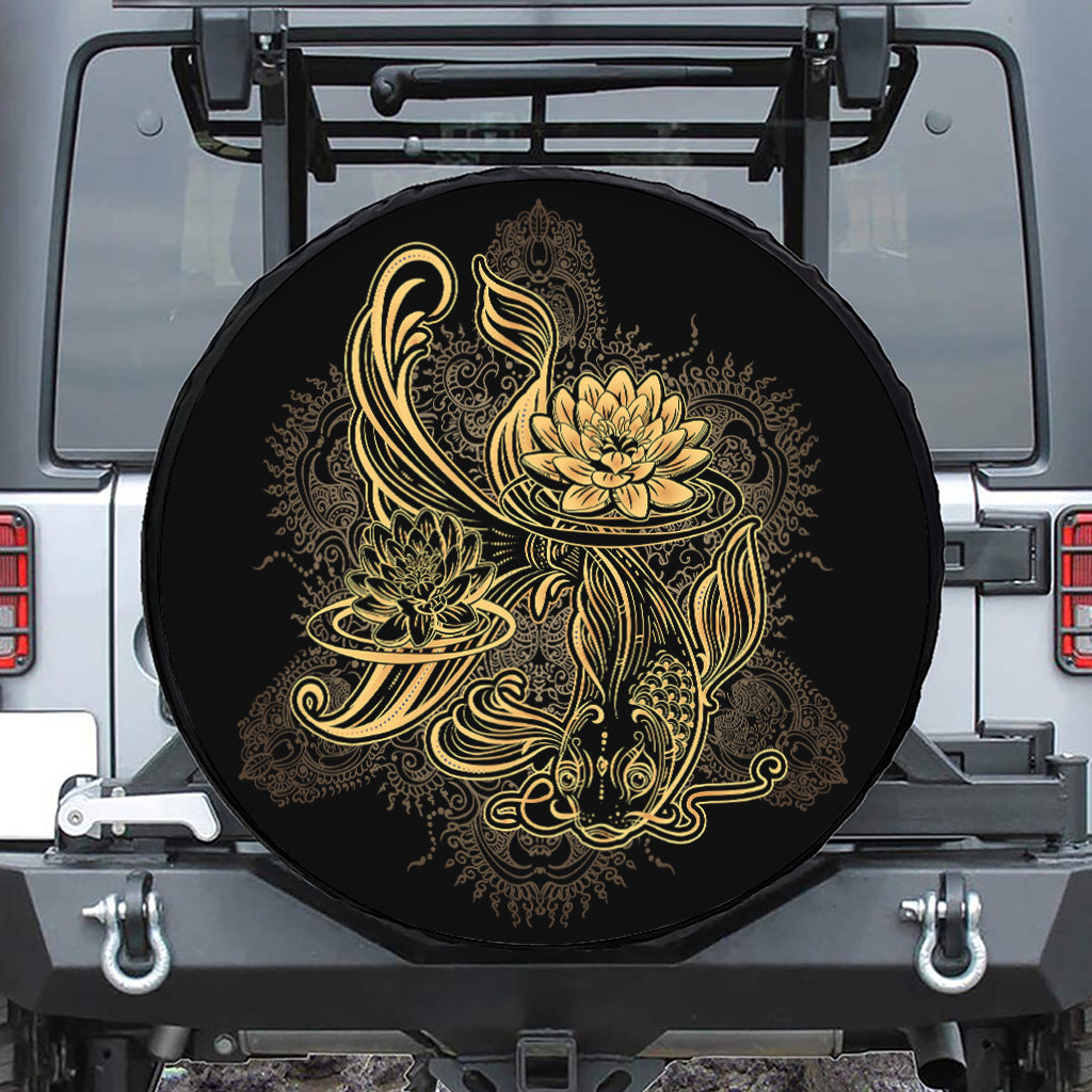 Golden Spiritual Koi Carp Print Tire Cover