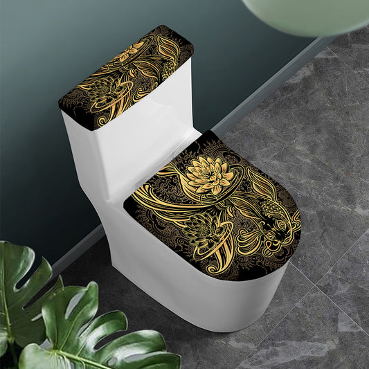 Golden Spiritual Koi Carp Print Toilet Lid And Tank Cover Set