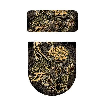 Golden Spiritual Koi Carp Print Toilet Lid And Tank Cover Set