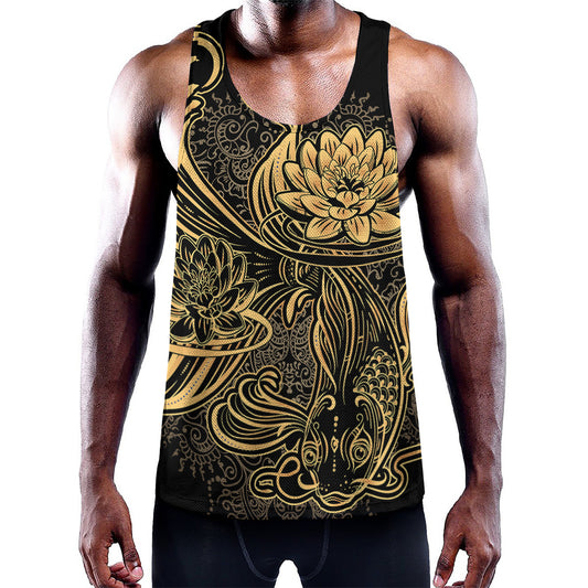 Golden Spiritual Koi Carp Print Training Tank Top