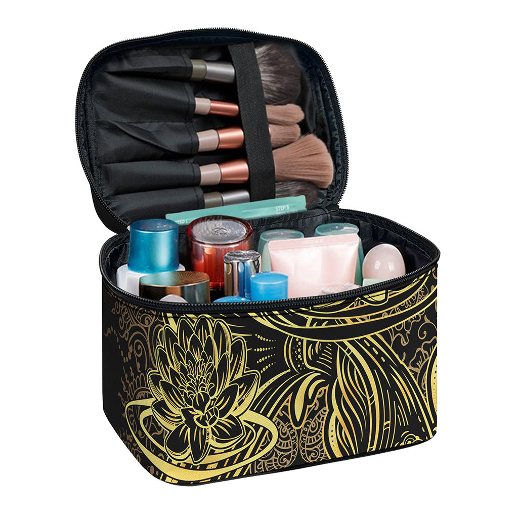 Golden Spiritual Koi Carp Print Travel Makeup Bag