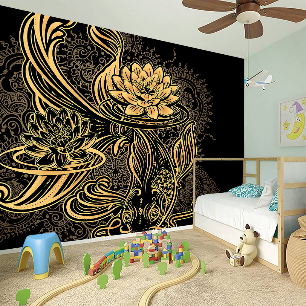 Golden Spiritual Koi Carp Print Wall Sticker