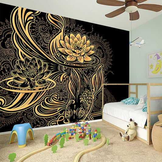 Golden Spiritual Koi Carp Print Wall Sticker
