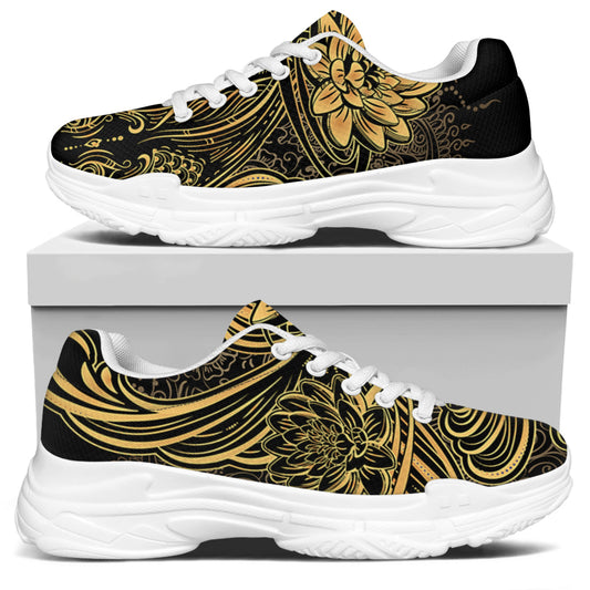 Golden Spiritual Koi Carp Print White Chunky Shoes