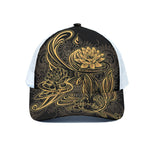 Golden Spiritual Koi Carp Print White Mesh Trucker Cap