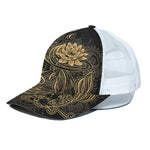 Golden Spiritual Koi Carp Print White Mesh Trucker Cap